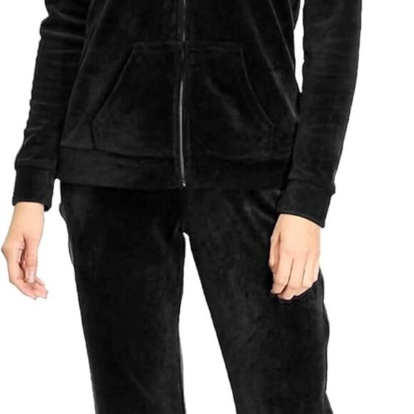 Chic Womens Velour Tracksuit: Full Zip Hoodie & Elastic Waist Sweatpants Small